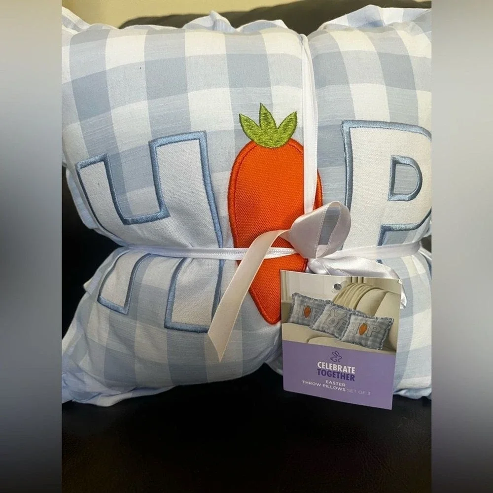 Celebrate Together Blue Checkered Gingham 3 Pillow Set Easter 